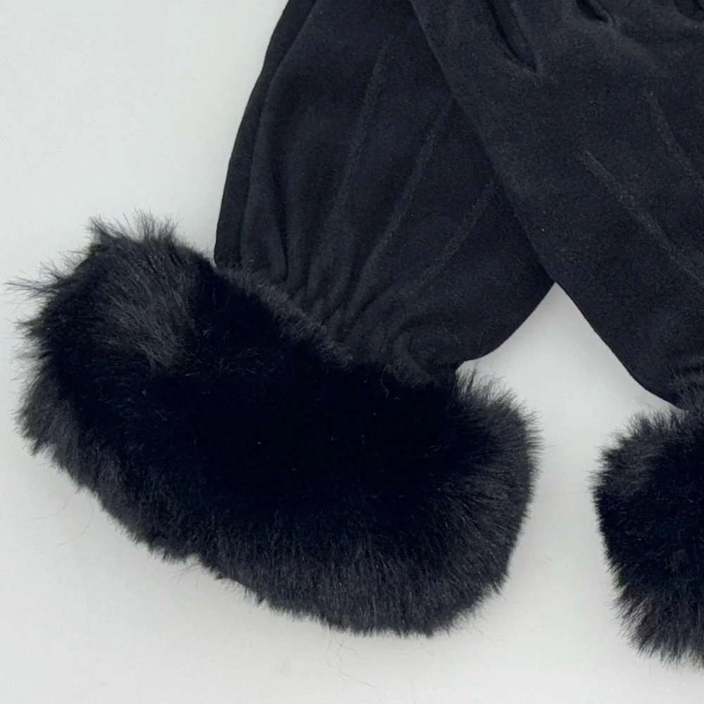 NEW Deer Suede Leather Driving Gloves Skin Faux Fur Cuff Black‎ Touchscreen Wool